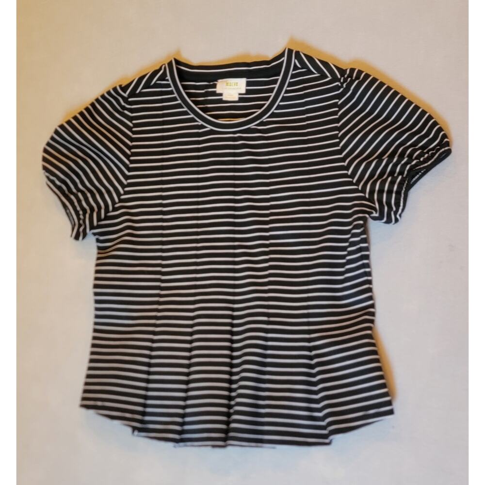 Maeve Anthropologie Striped Puff Sleeve Top - Black & White - Size Medium